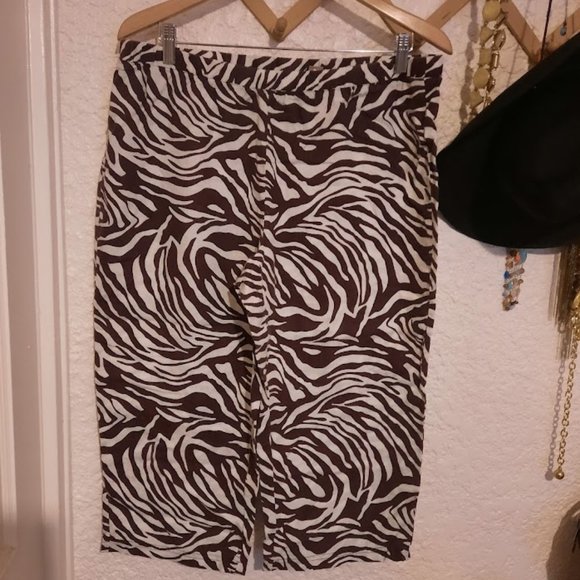 Chico's Animal Print Pull On Linen Crop Pants Chico's 2 M/L - Picture 2 of 5